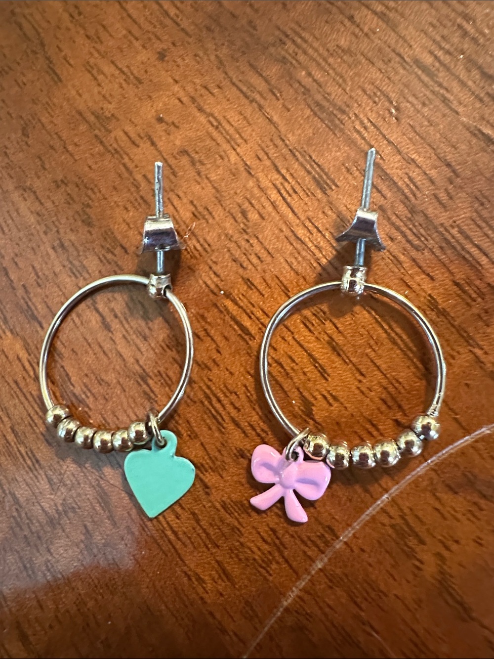 Kids Heart & Bow Hoop Earrings - Pink and Teal